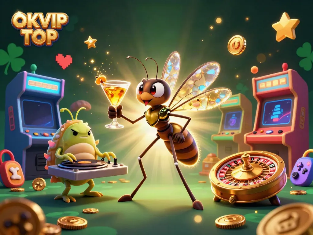 Experience OKVIP TOP with vibrant casino games, colorful characters, and energetic gameplay.