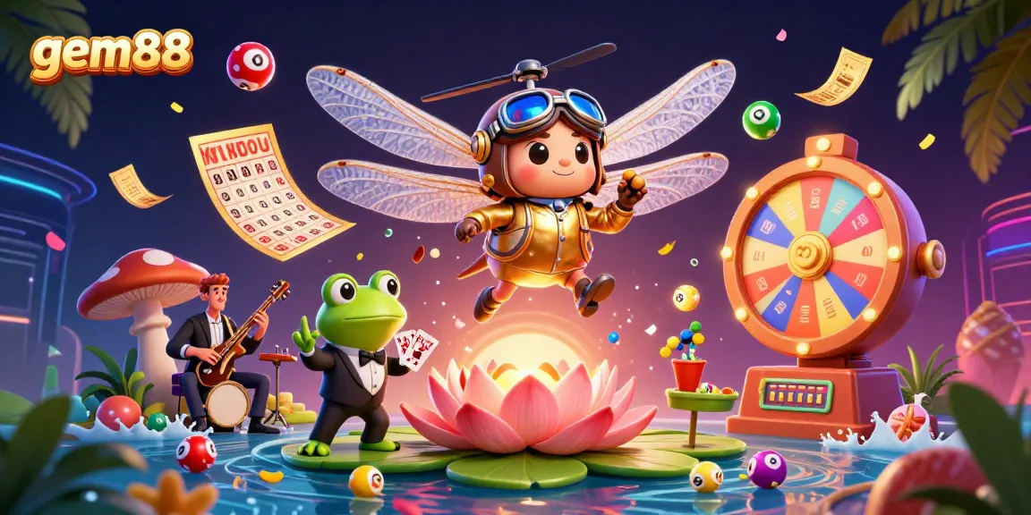 Experience the thrill of gem88 with a vibrant 3D casino scene featuring unique characters and dynamic game elements.