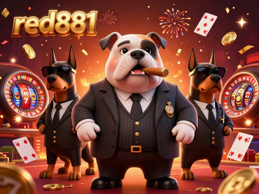 Experience the thrill of red881 with a dynamic casino scene including 3D characters and gaming elements.