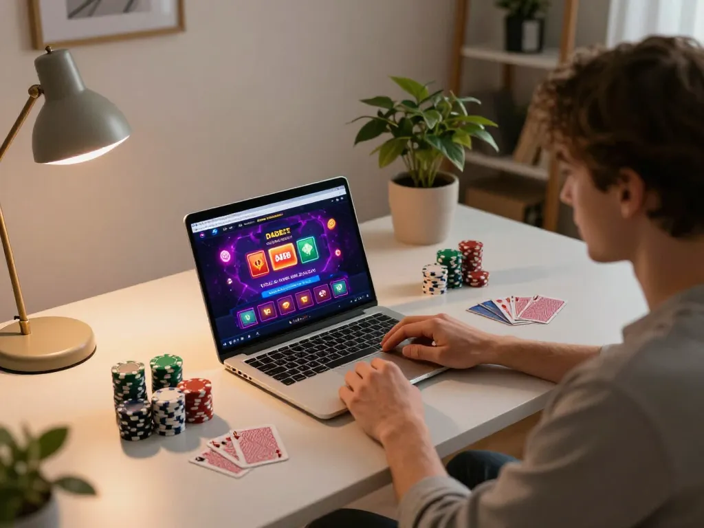 Dabet online gaming experience with vibrant interface and poker setup, showcasing the excitement of responsible gambling.
