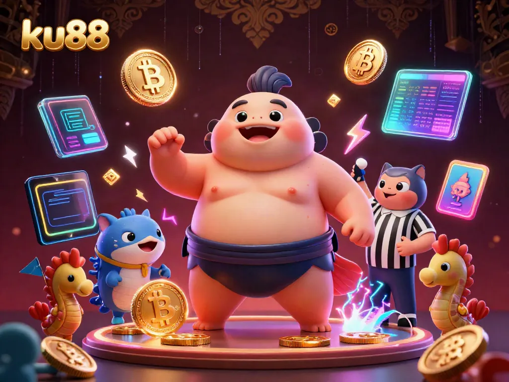 Experience exciting gameplay at ku88 with a dynamic underwater casino scene featuring a lively blowfish and cryptocurrency elements.