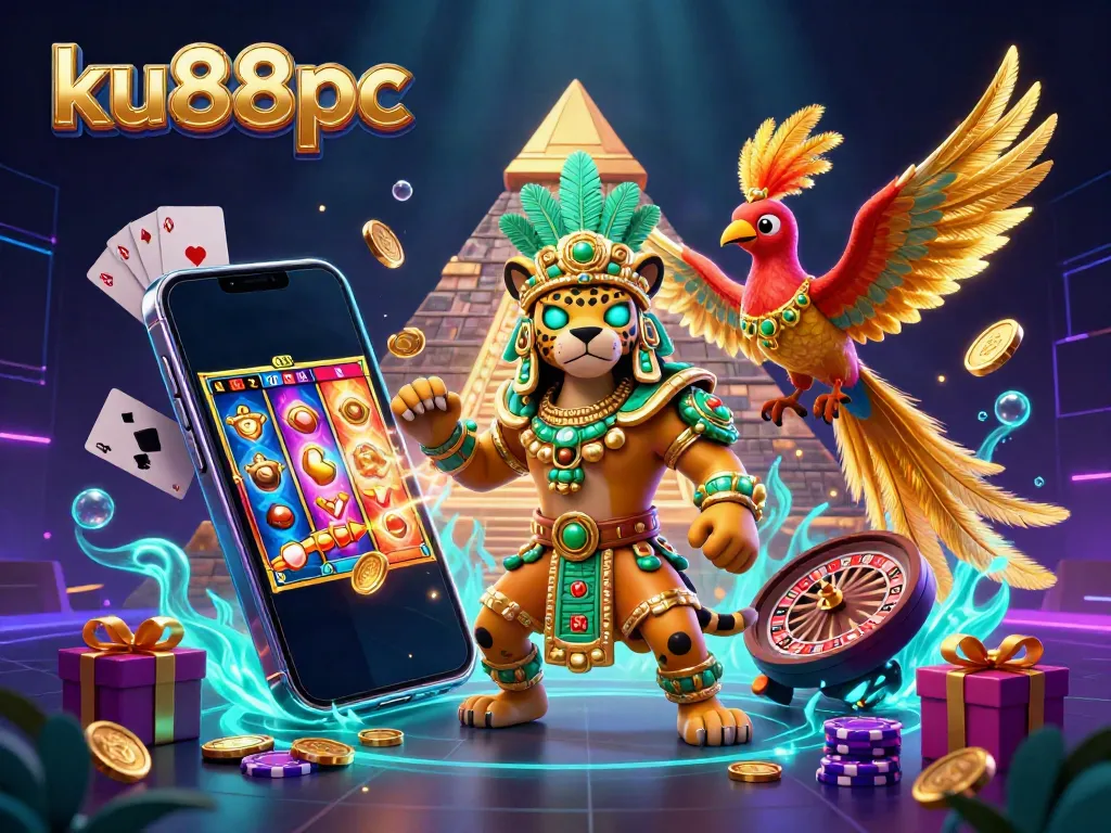 Engaging scene of ku88pc featuring a vibrant Mayan priest and a quetzal bird surrounded by captivating slot elements.