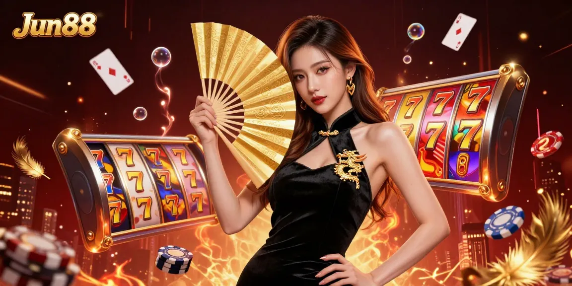 Win big at Jun88 with an engaging 3D casino illustration showcasing thrilling game elements.