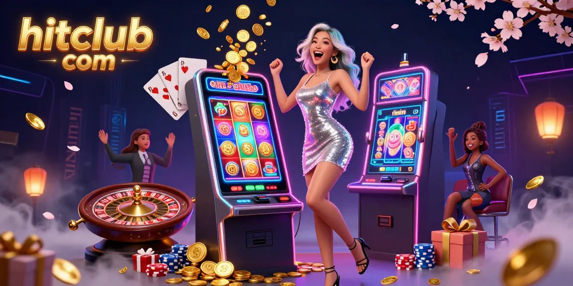 Enjoy thrilling games at hitclub com with a vibrant casino scene showcasing a jackpot celebration.