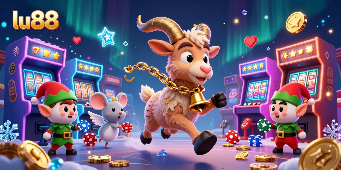 Engage in thrilling action at the lu88 casino featuring a festive Krampus goat with gremlins stealing chips.