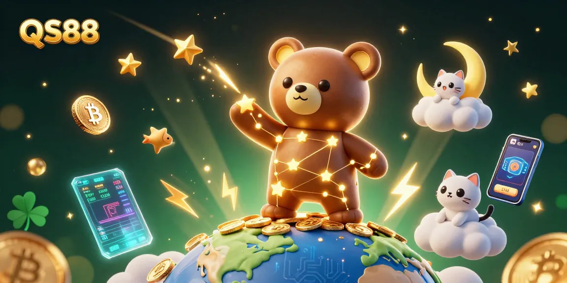 Experience the excitement of QS88 Casino as the constellation bear collects coins in a vibrant 3D scene.