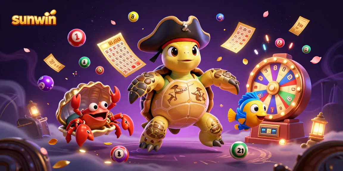 Experience the excitement of sunwin with a dynamic 3D illustration featuring colorful lottery elements.