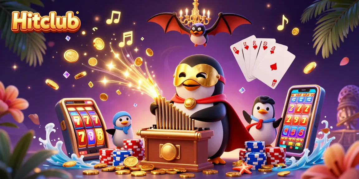 Hitclub engages players with vibrant online casino elements in an exciting 3D illustration.