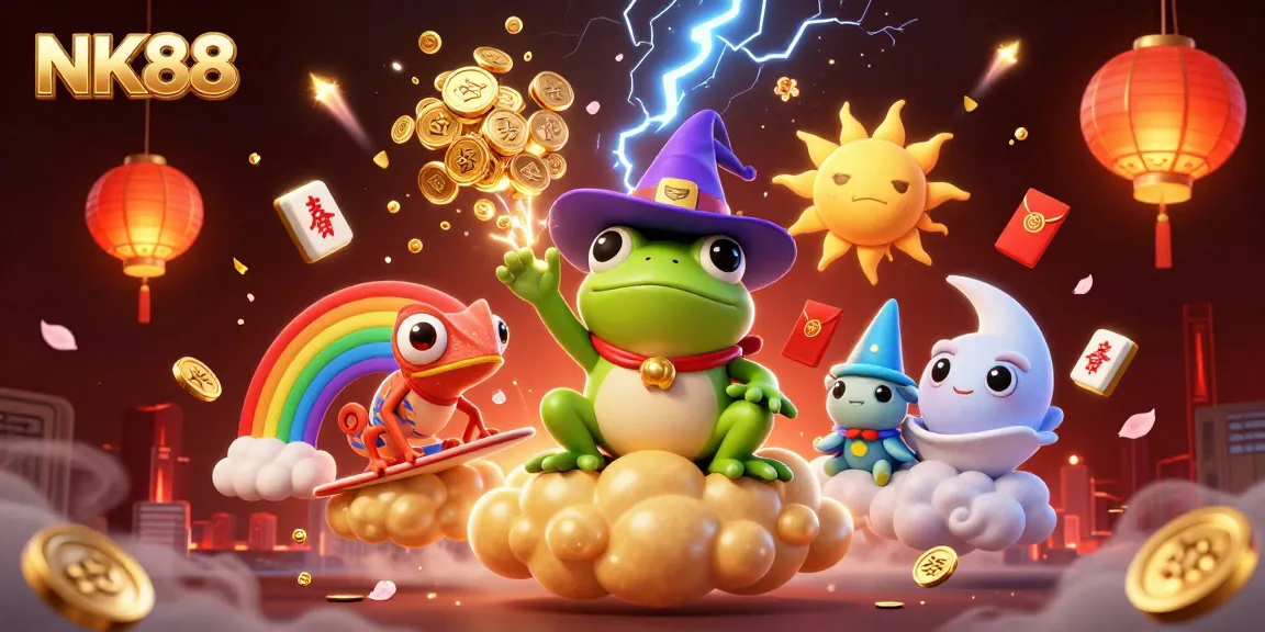 Experience thrilling gaming at NK88 with a magical storm of coins and vibrant casino elements.