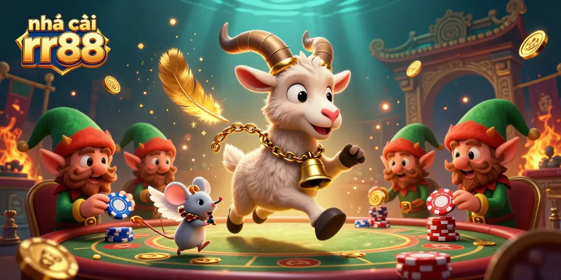 Experience thrilling action at nhà cái rr88 with playful characters in a lively casino scene, surrounded by enticing game elements.