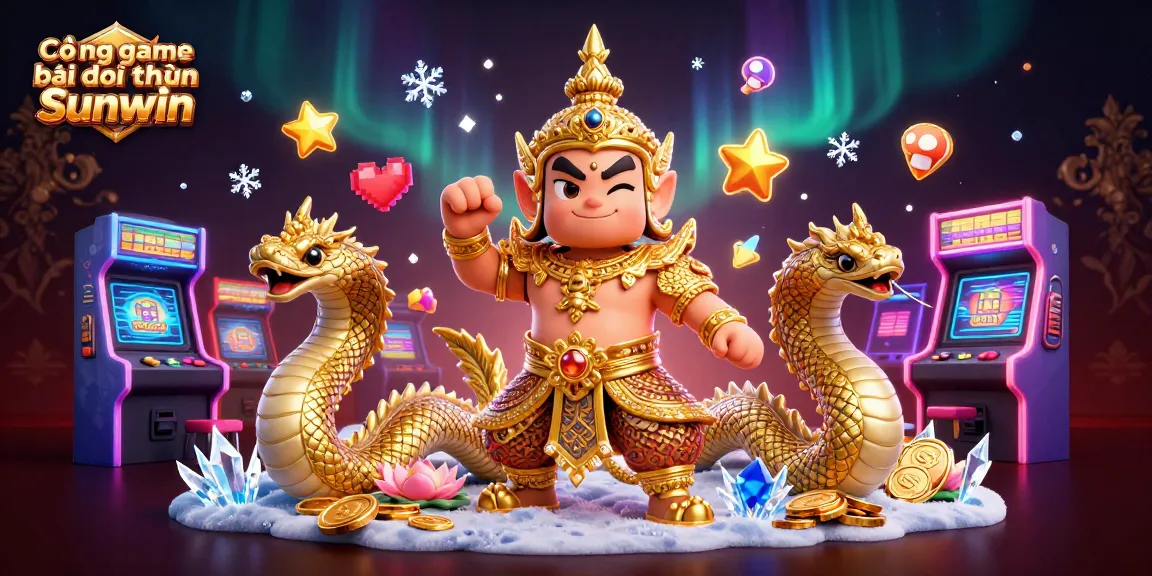 Cổng game bài đổi thưởng Sunwin offers vibrant 3D gaming elements, featuring a colorful temple guardian and engaging arcade games.