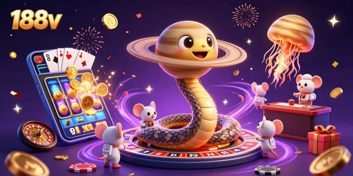 Engaging scene of 188v with astronauts betting on Saturn's roulette rings while a jellyfish dealer floats.