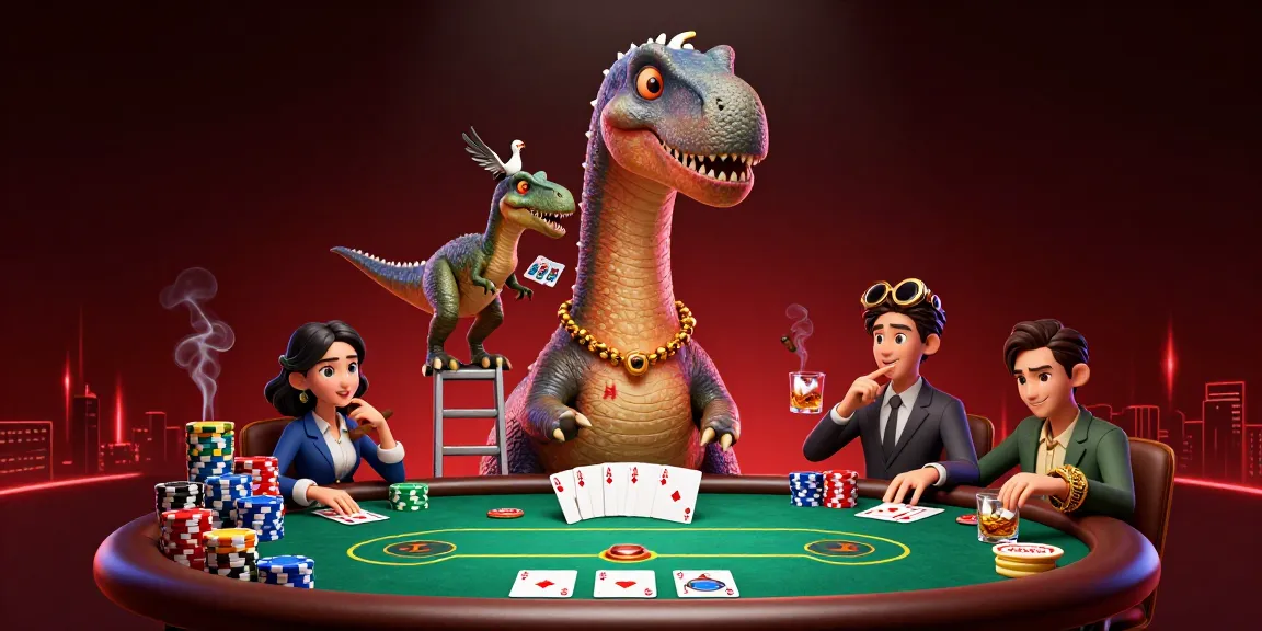 Play exciting casino games at kp88 vip, featuring an entertaining and dynamic brontosaurus dealing cards.