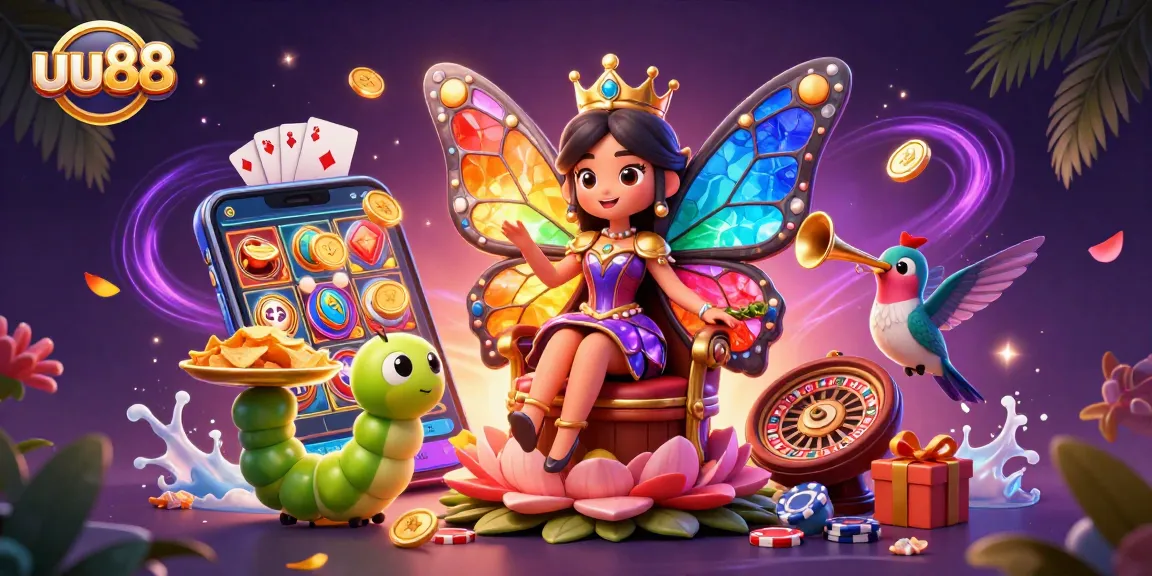 Experience the excitement of uu88 with a vibrant illustration depicting a magical casino scene filled with games and treasures.