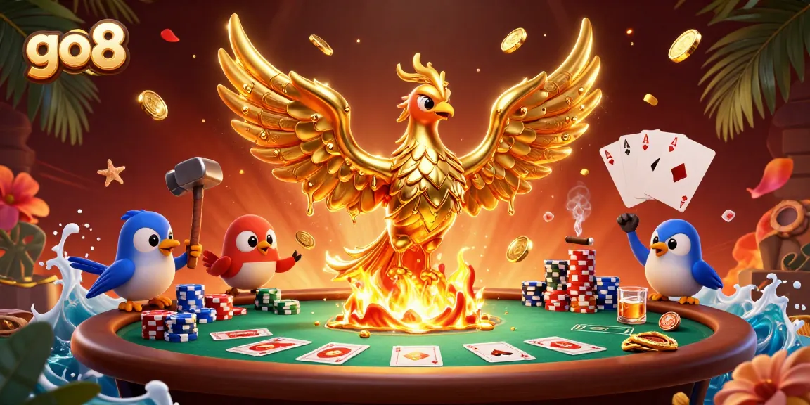Experience go8's thrilling casino atmosphere with a phoenix and poker action in 3D!