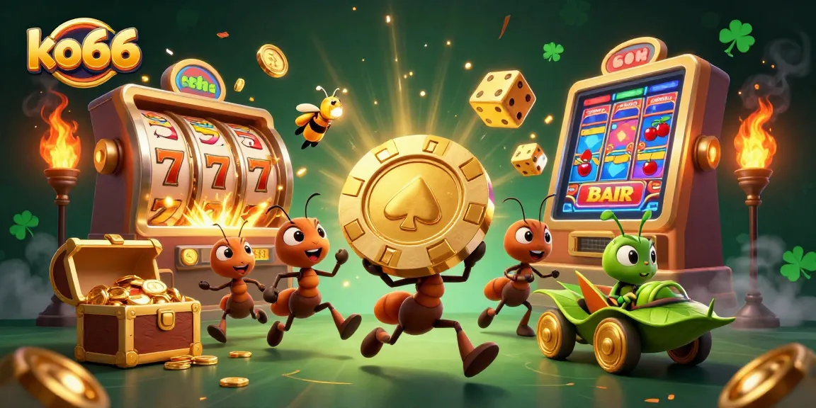 Experience the excitement of ko66 casino as playful ants embark on a thrilling heist with golden chips.