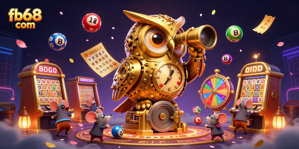 Engage in thrilling fun with fb68 com's lottery and bingo excitement in a vibrant casino illustration.
