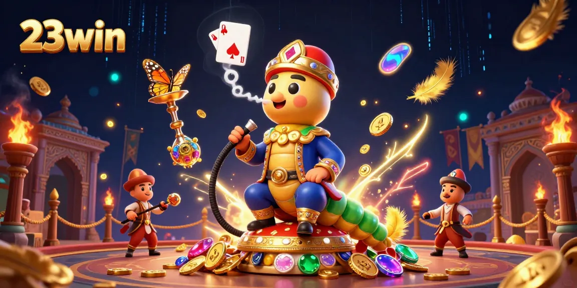 Experience the thrilling world of 23win with vibrant poker symbols and enchanting characters.