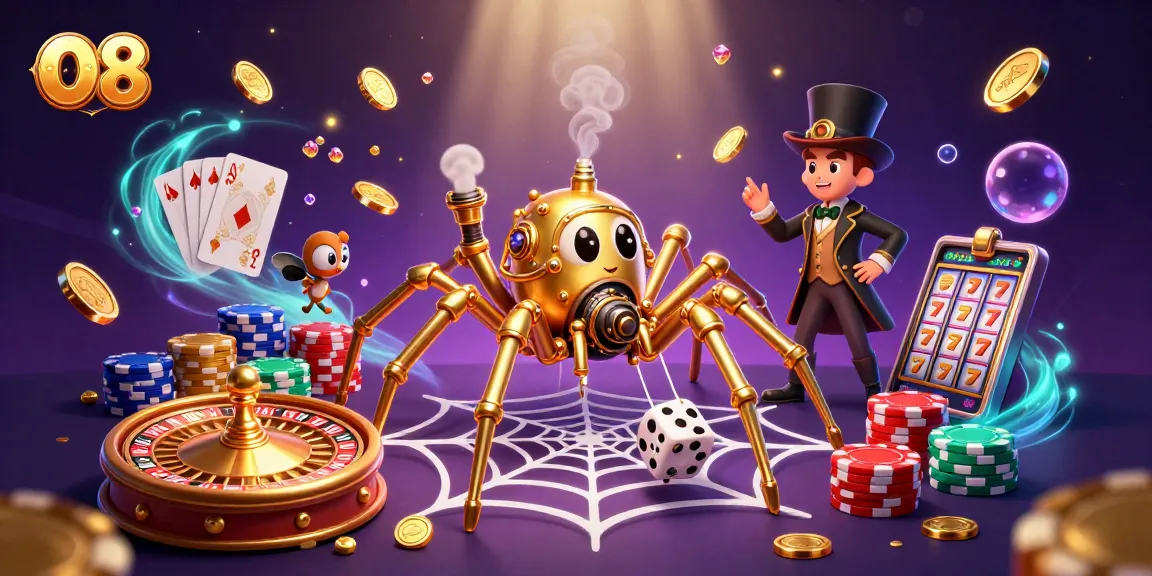 Engage in thrilling gaming at O8, exploring dynamic 3D casino action with golden coins and roulette.