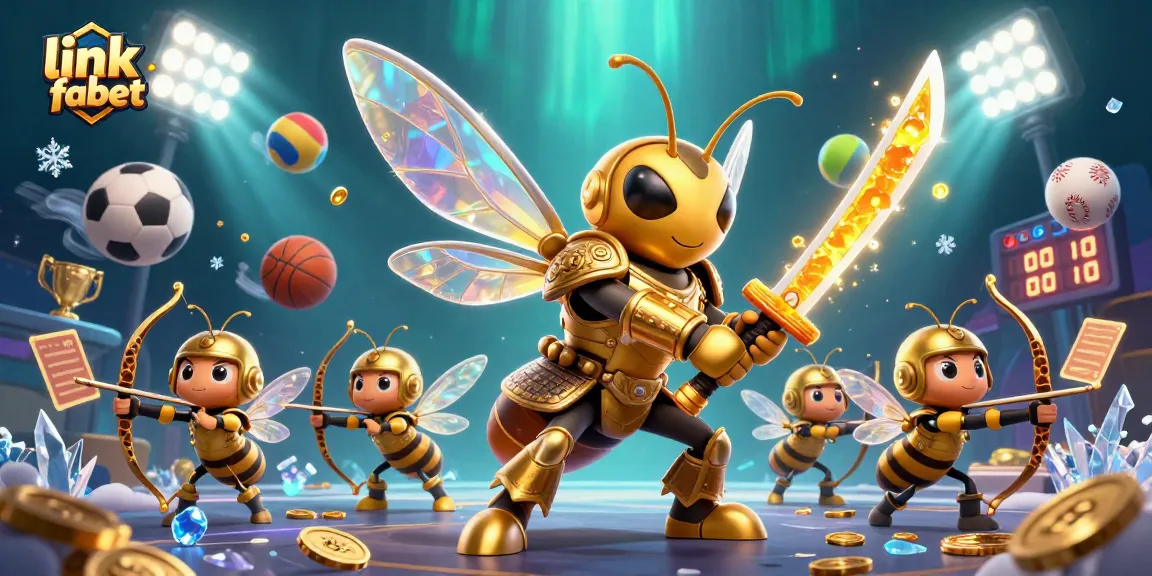 Experience thrilling sports betting action with link fabet's dynamic illustration showcasing a golden samurai hornet and bee archers.